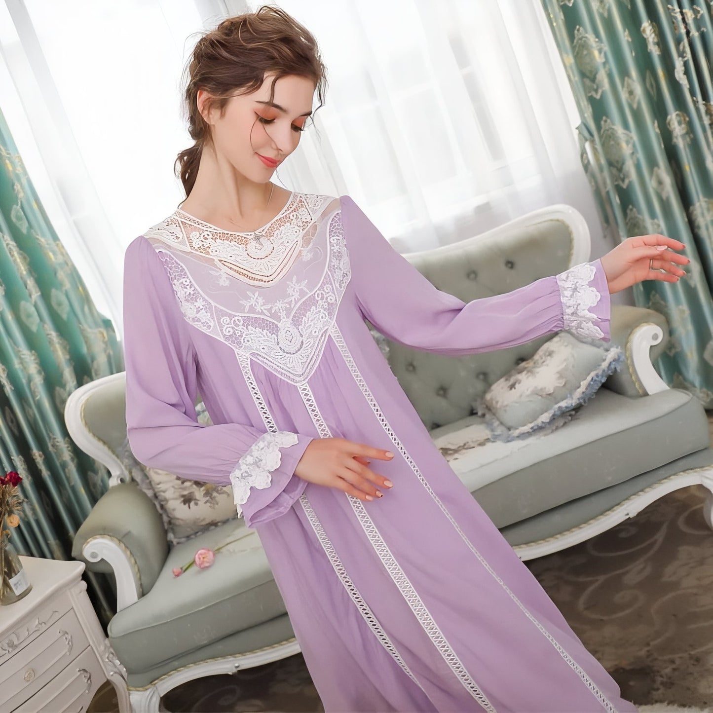 Chemise de Nuit Longue Romantique Vintage