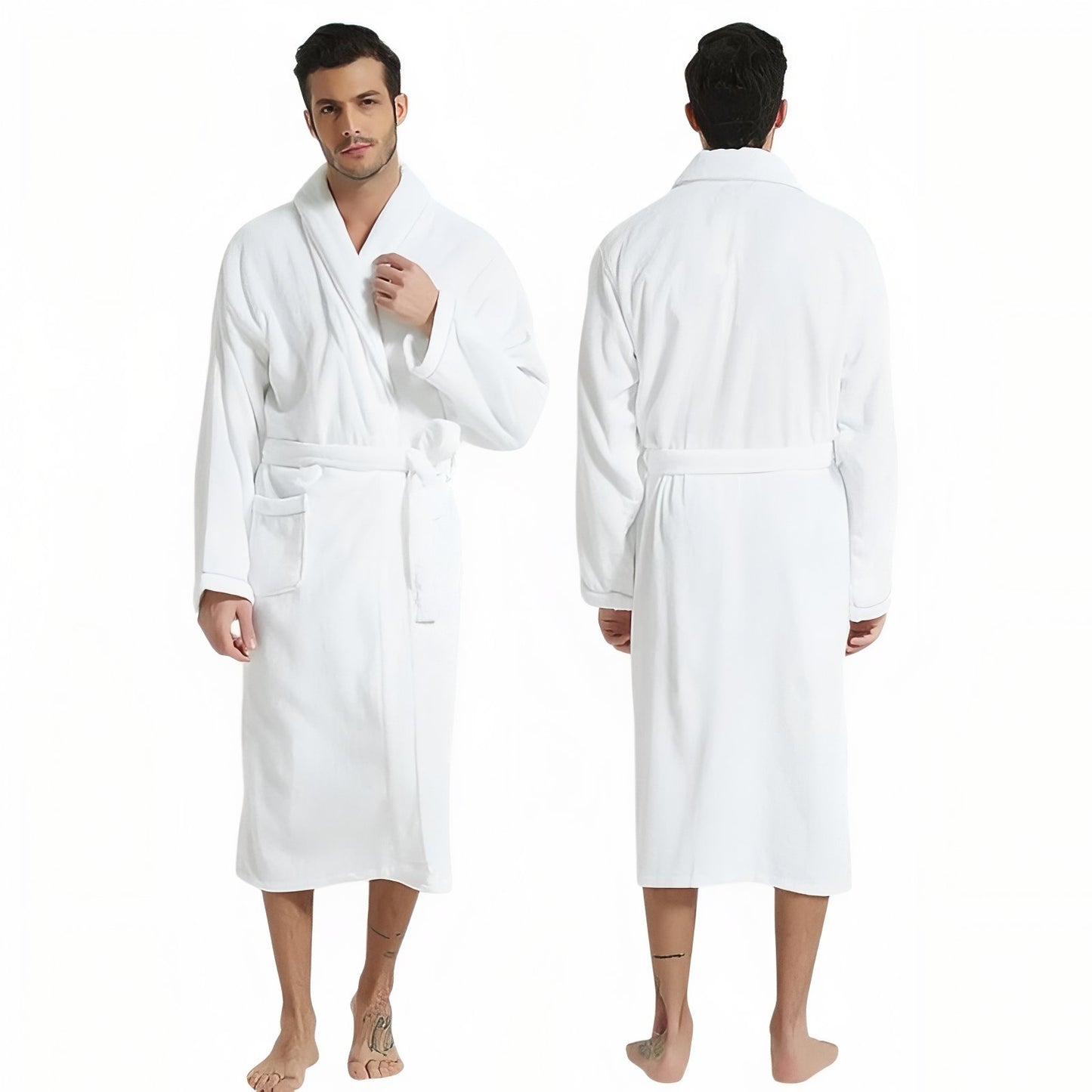 Peignoir Homme Femme Coton Epais Blanc Pur M(160-170cm)