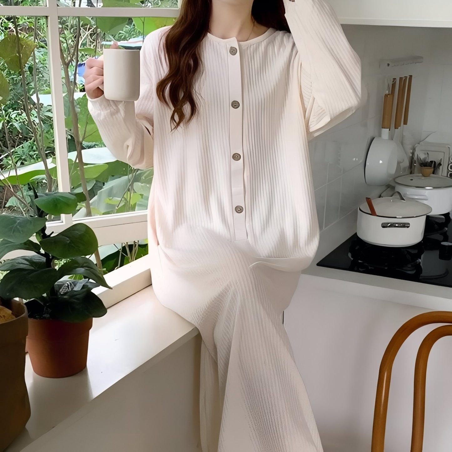 Chemise de Nuit Femme Manche Longue Coton