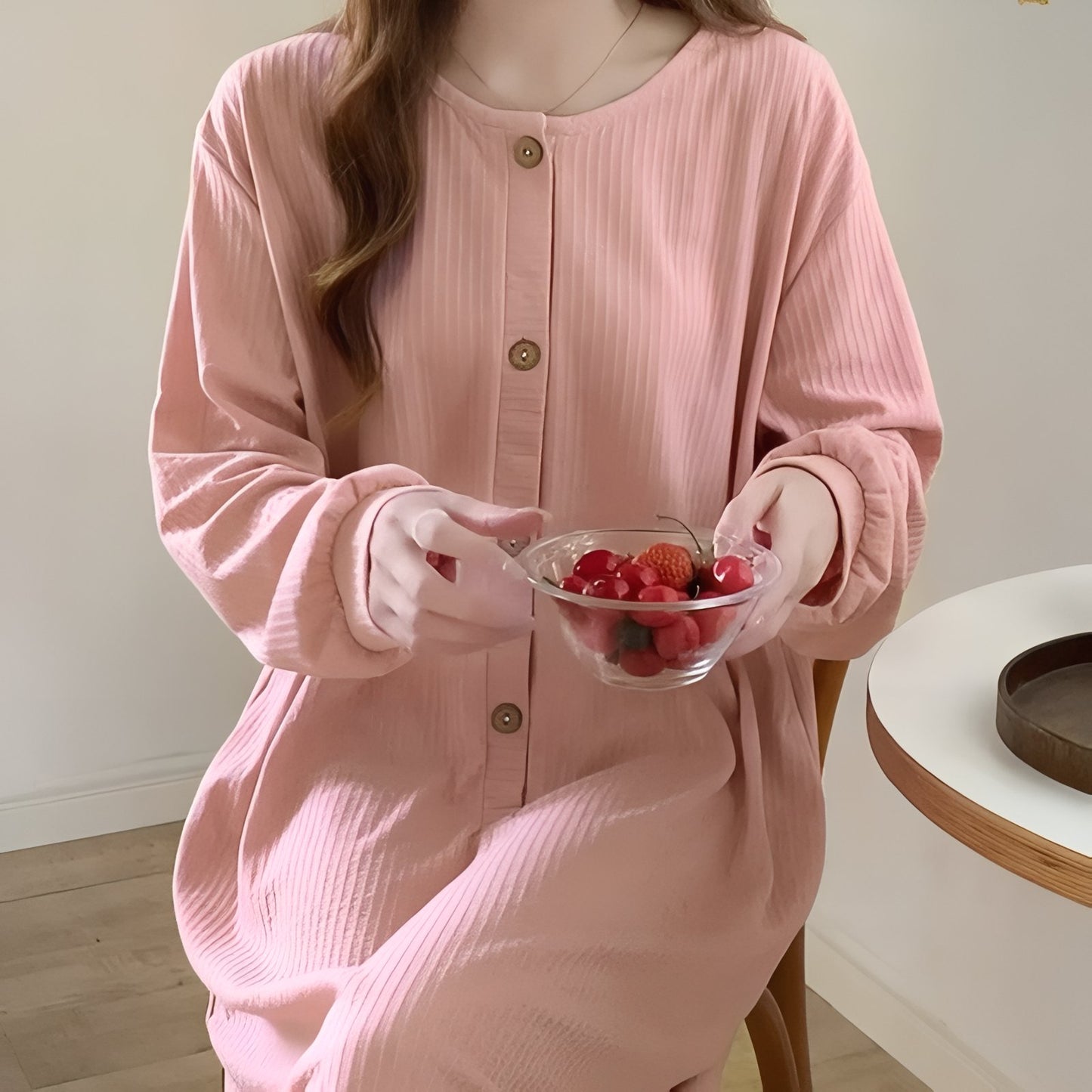 Chemise de Nuit Femme Manche Longue Coton
