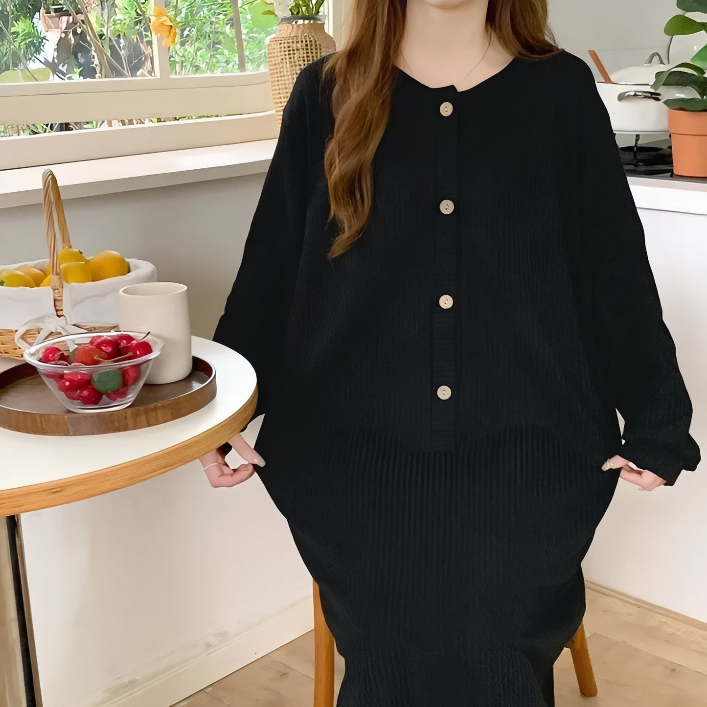 Chemise de Nuit Femme Manche Longue Coton