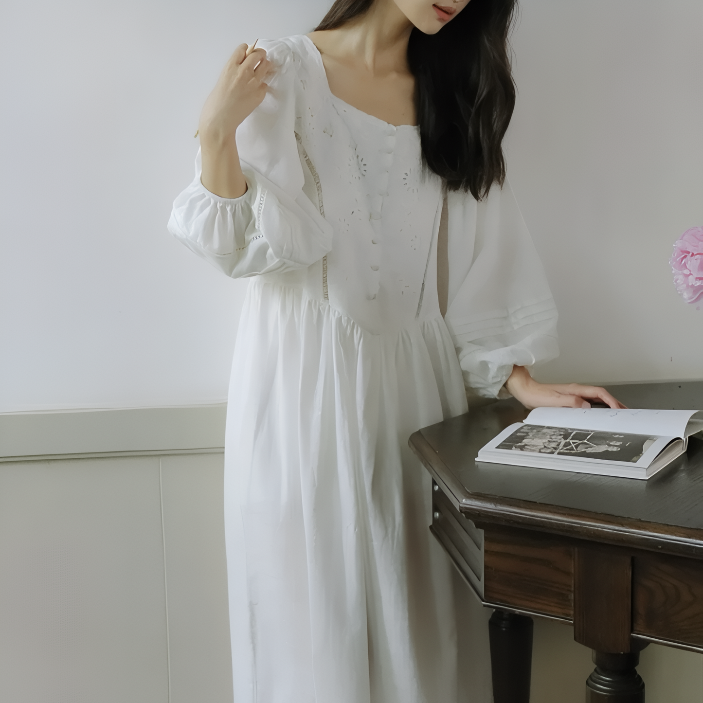 Chemise de Nuit Femme Longue Coton