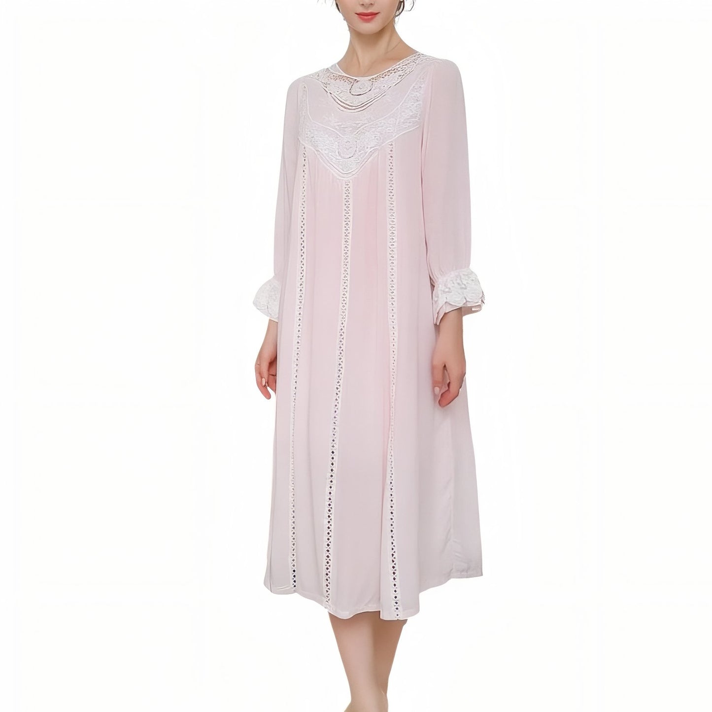 Chemise de Nuit Longue Romantique Vintage Rose S