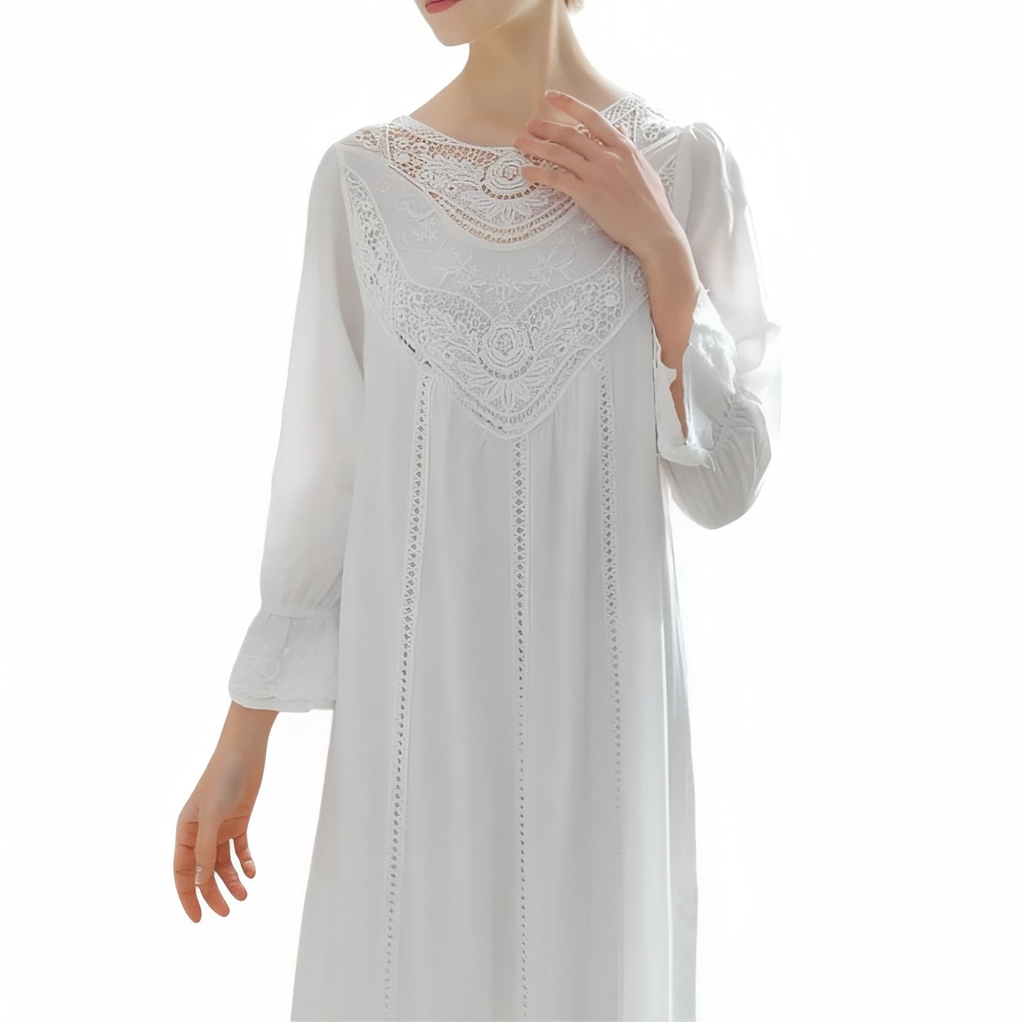 Chemise de Nuit Longue Romantique Vintage Bleu S