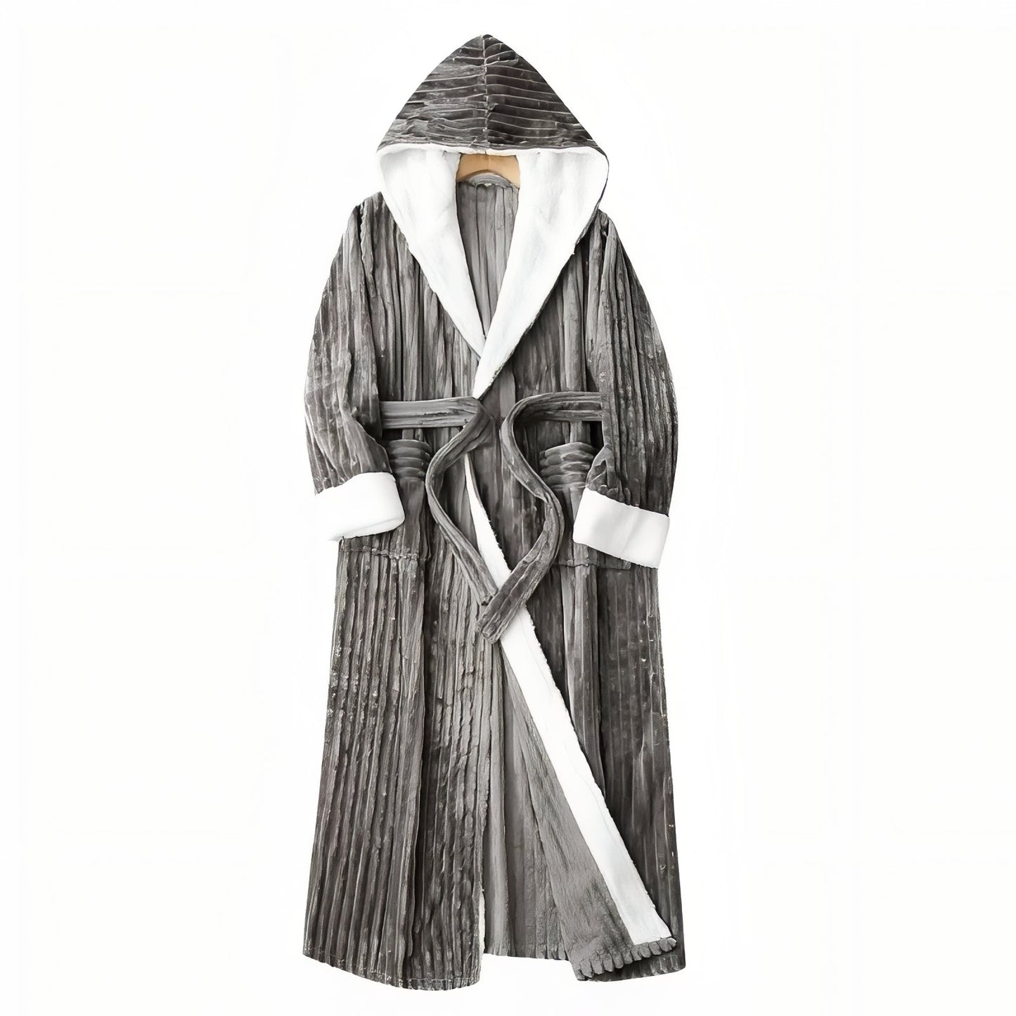 Peignoir Homme Luxe Velours Gris Clair et Blanc M