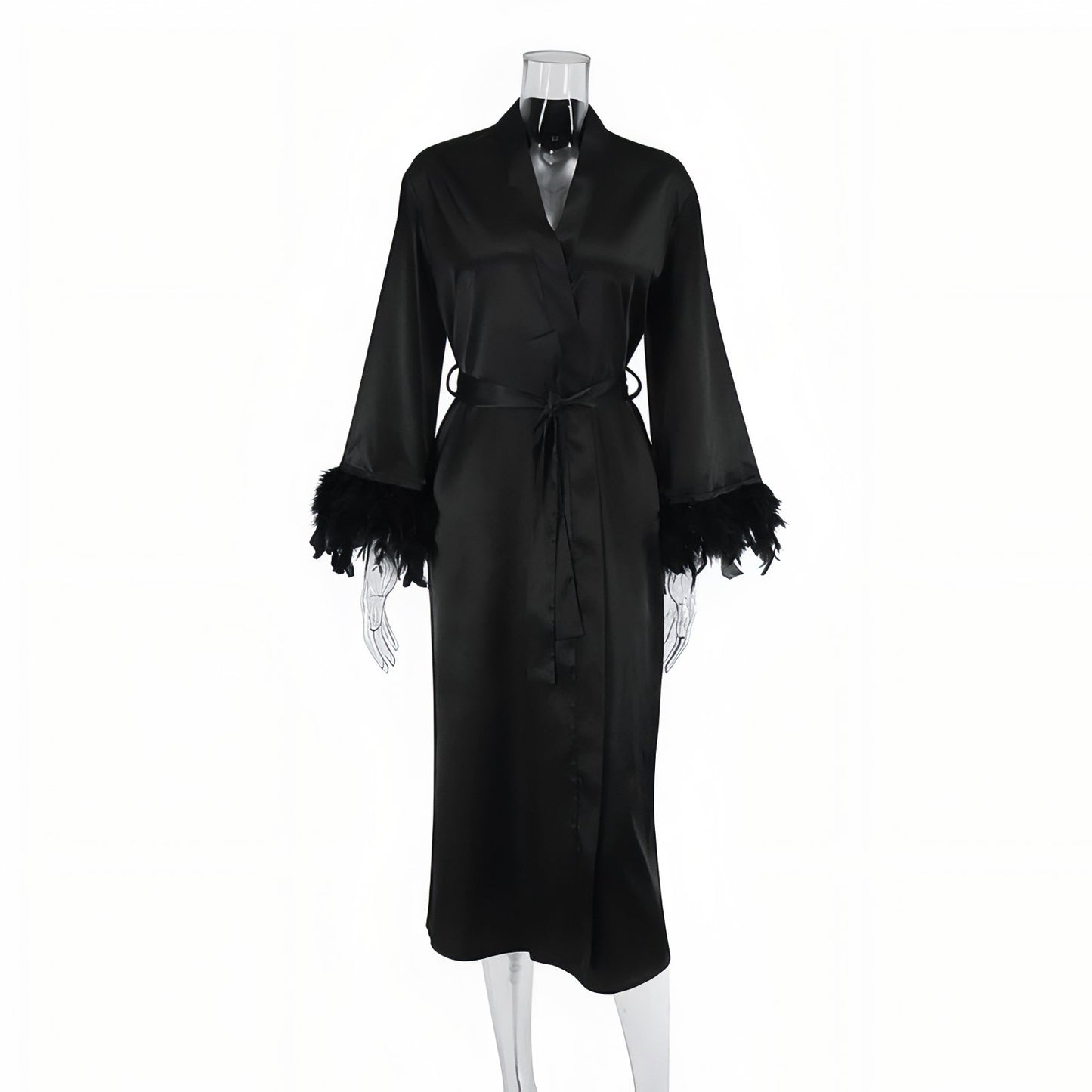 Kimono Plumes Noir Satiné S