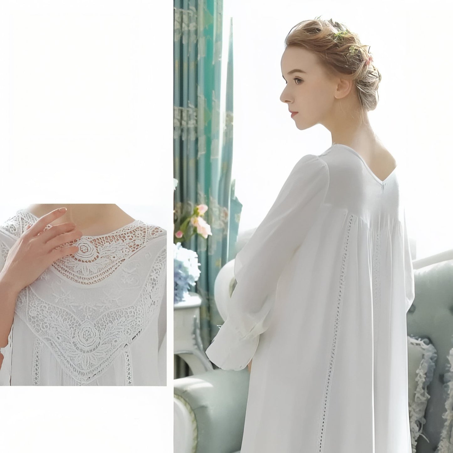 Chemise de Nuit Longue Romantique Vintage