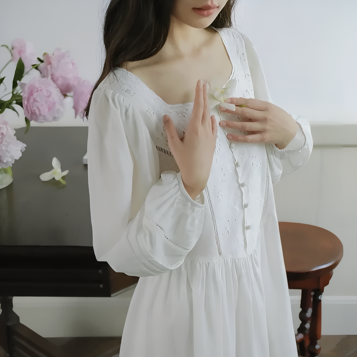 Chemise de Nuit Femme Longue Coton