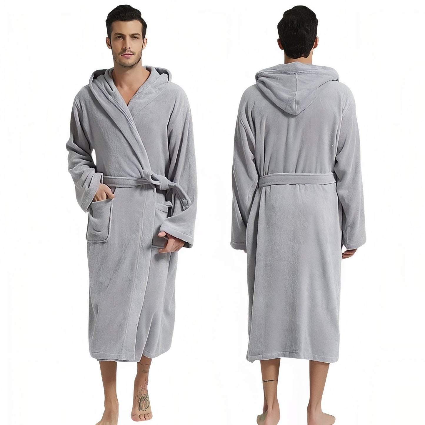 Peignoir Coton Eponge Col Châle Unisexe Gris Clair L