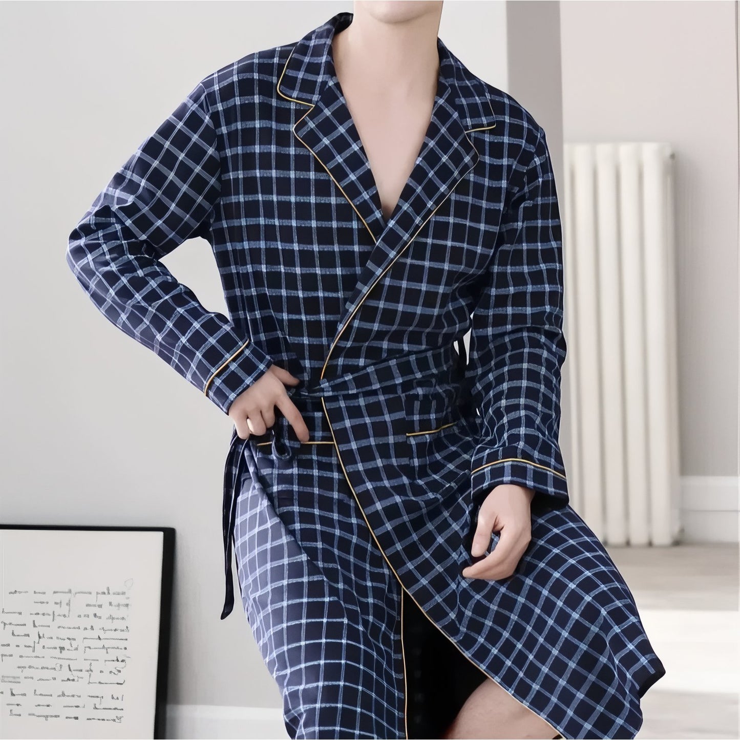 Peignoir Homme Coton Léger Bleu Marine et Bleu Ciel L