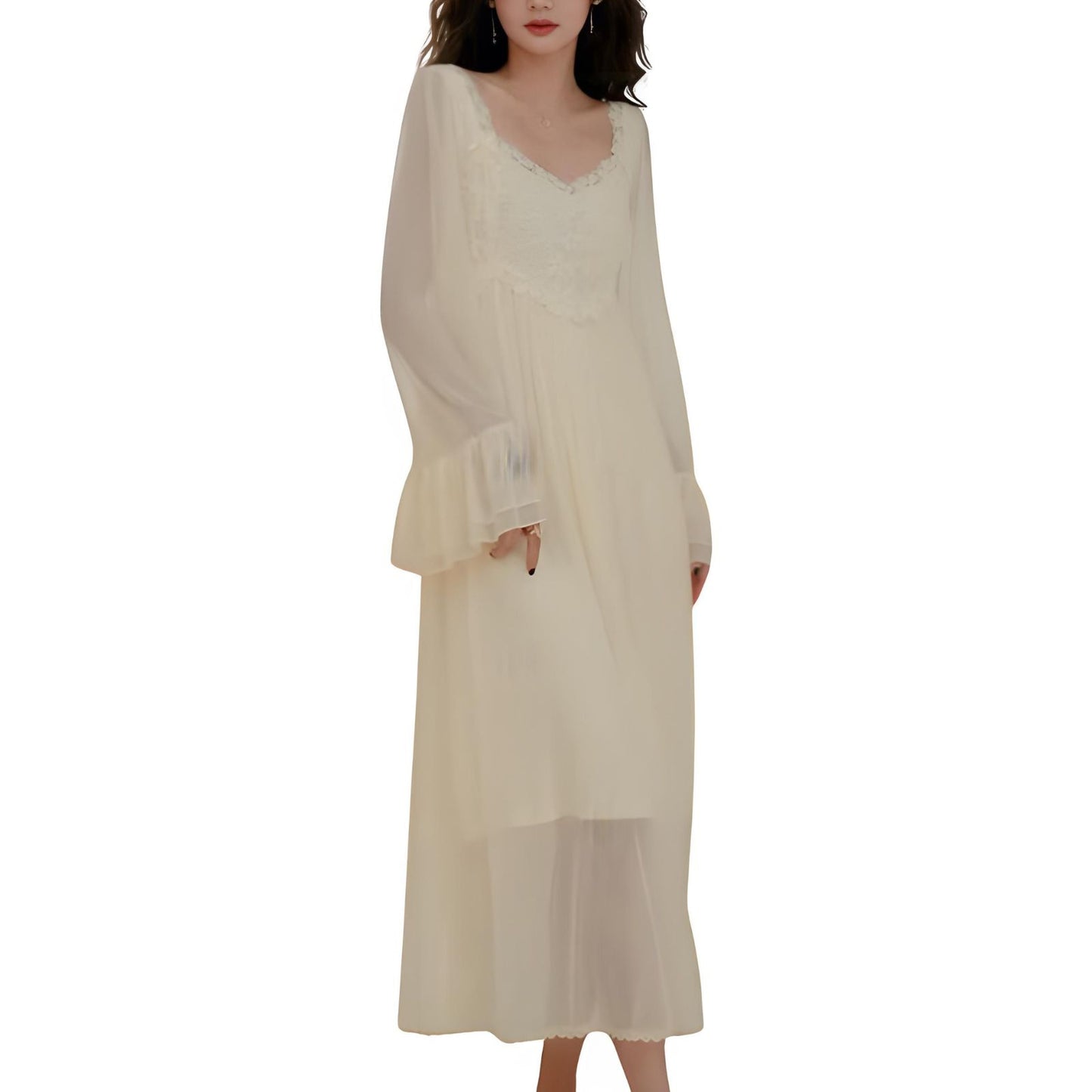 Chemise de Nuit Princesse Femme Dentelle Ivoire S