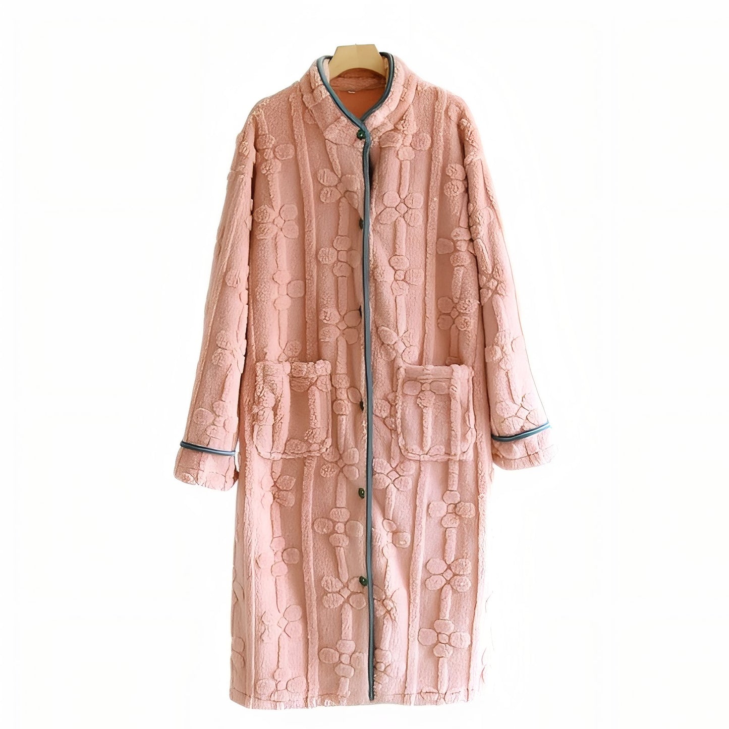 Robe de Chambre Boutonnée et Chaude Rose Pêche M