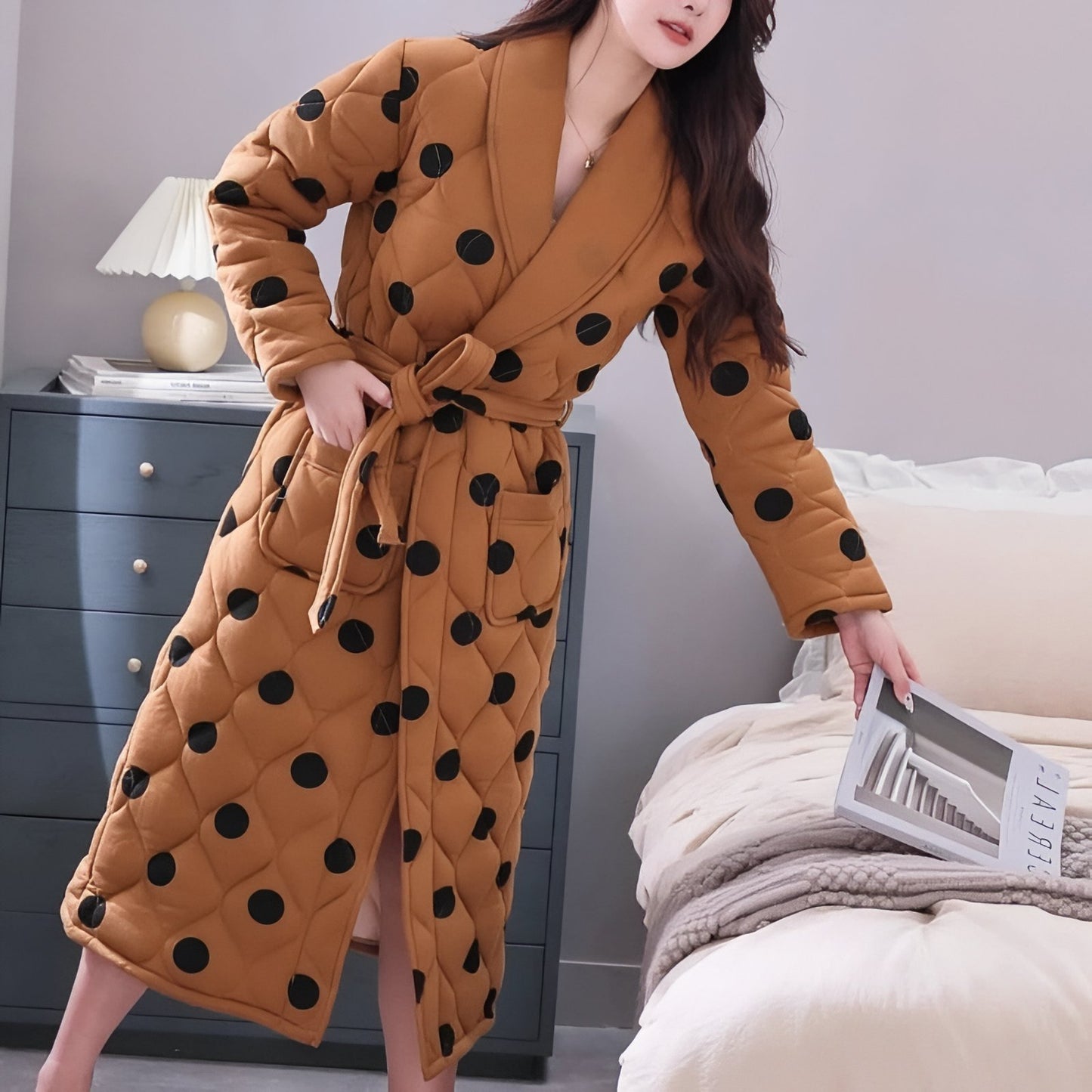 Robe de Chambre Longue Chaude pour Femme Matelassée