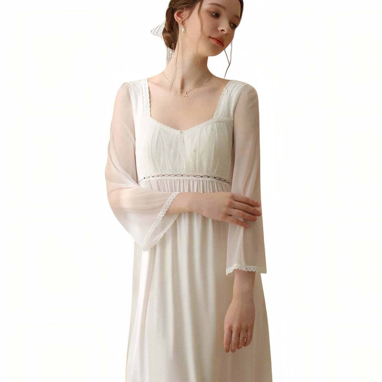 Chemise de Nuit Romantique Victorienne Blanc M