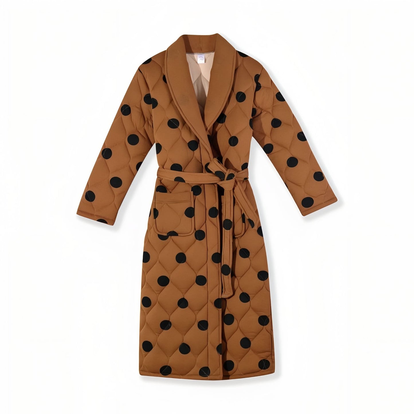 Robe de Chambre Longue Chaude pour Femme Matelassée Marron et Noir M