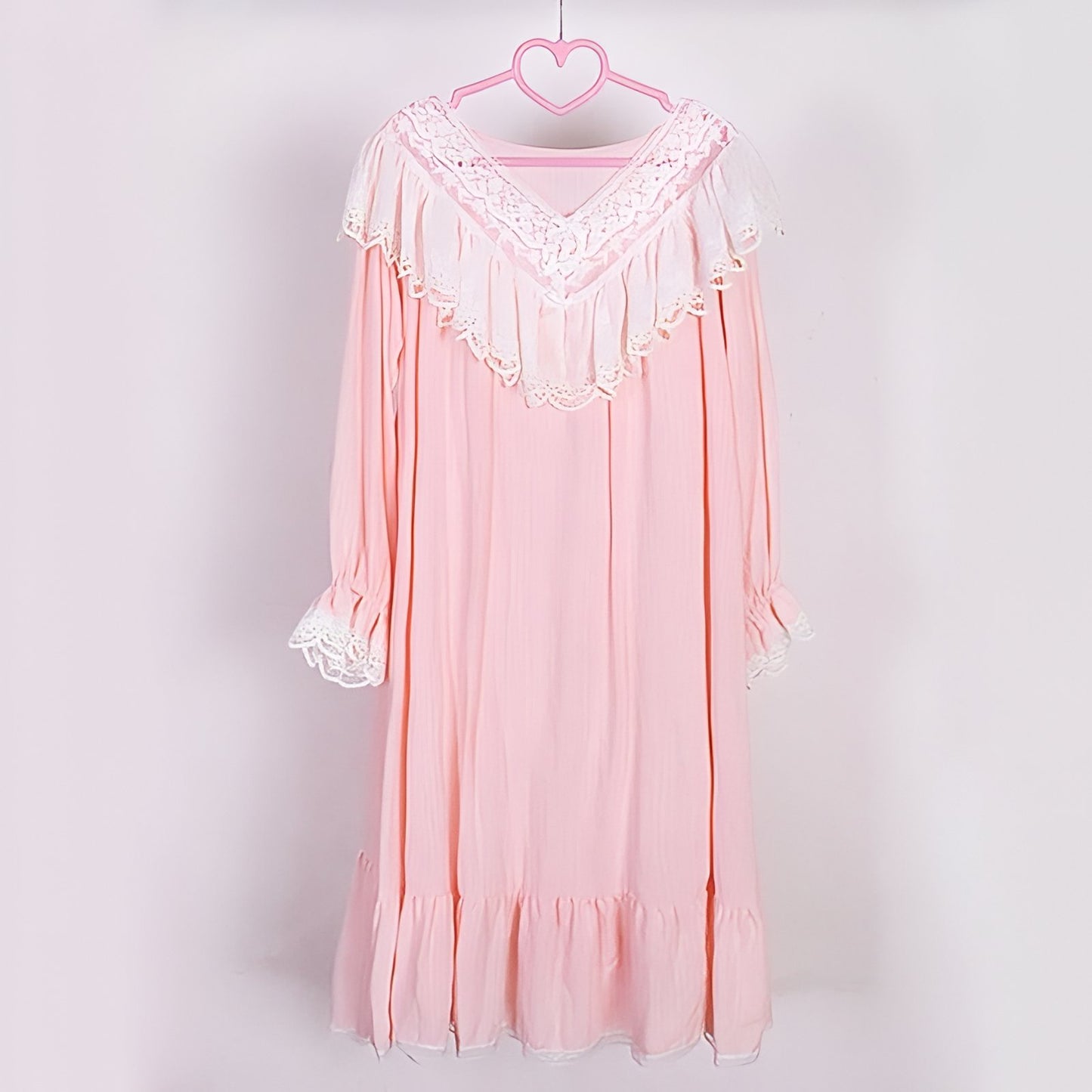 Chemise de Nuit Princesse Rose Pâle et Blanc S