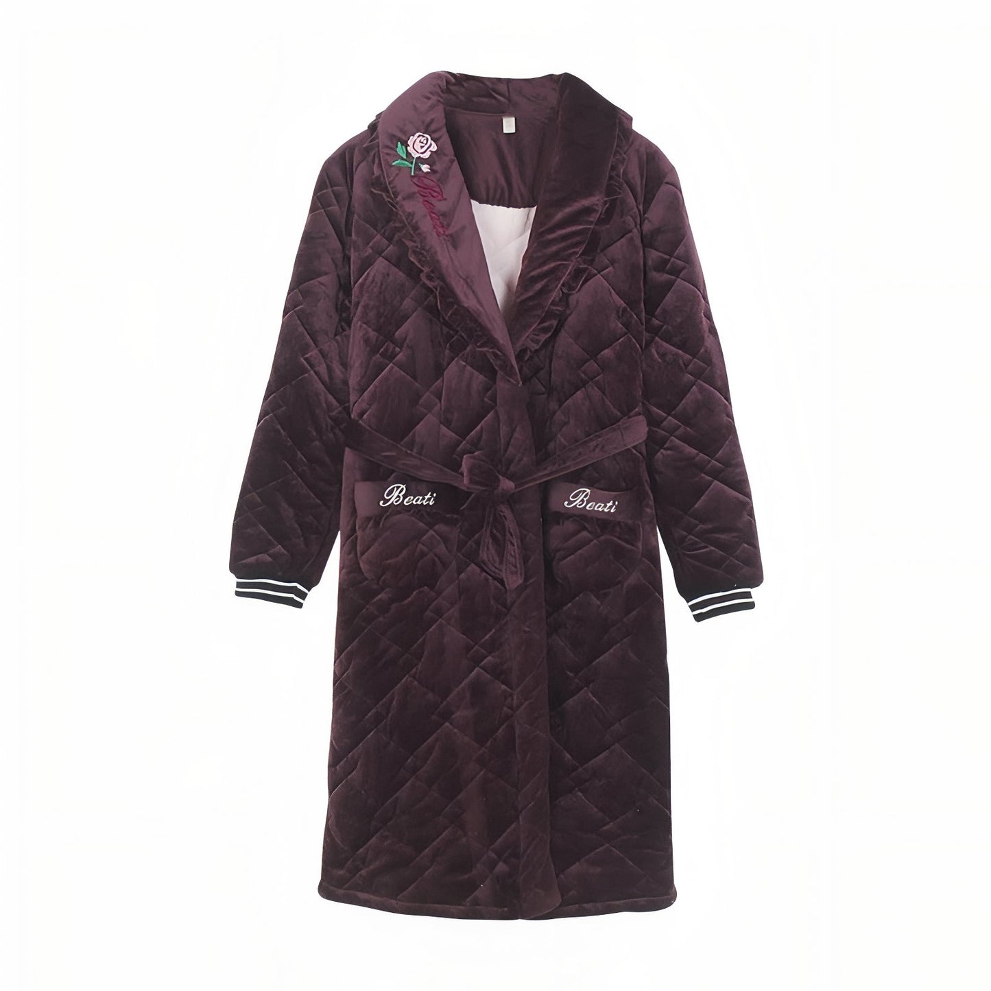 Robe de Chambre Longue Chaude Matelassée pour Femme Violet Foncé M