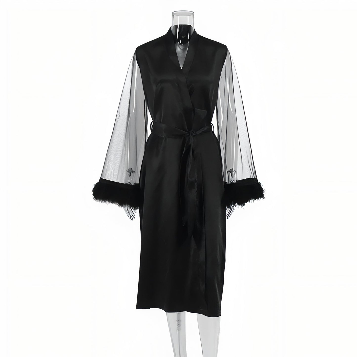 Peignoir Satin Femme Luxe Noir S