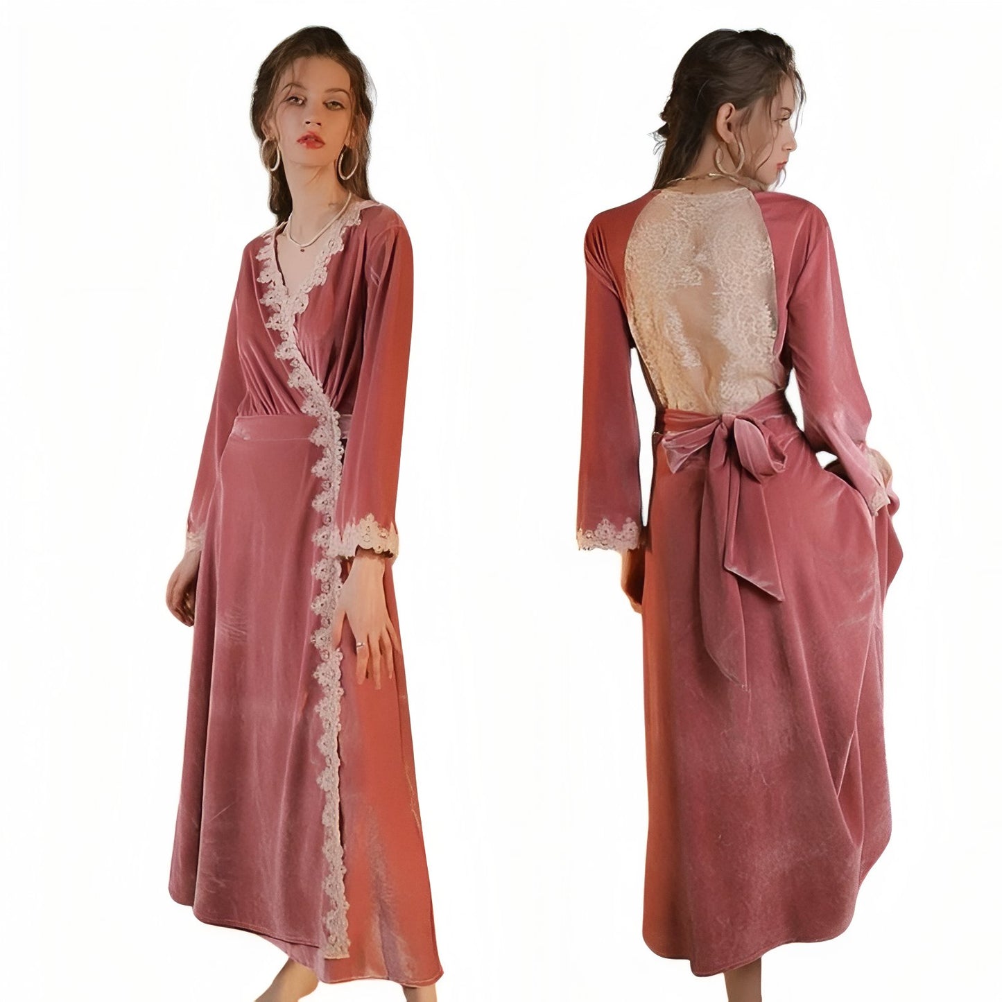 Chemise de Nuit Longue Vintage Rose Poudré M