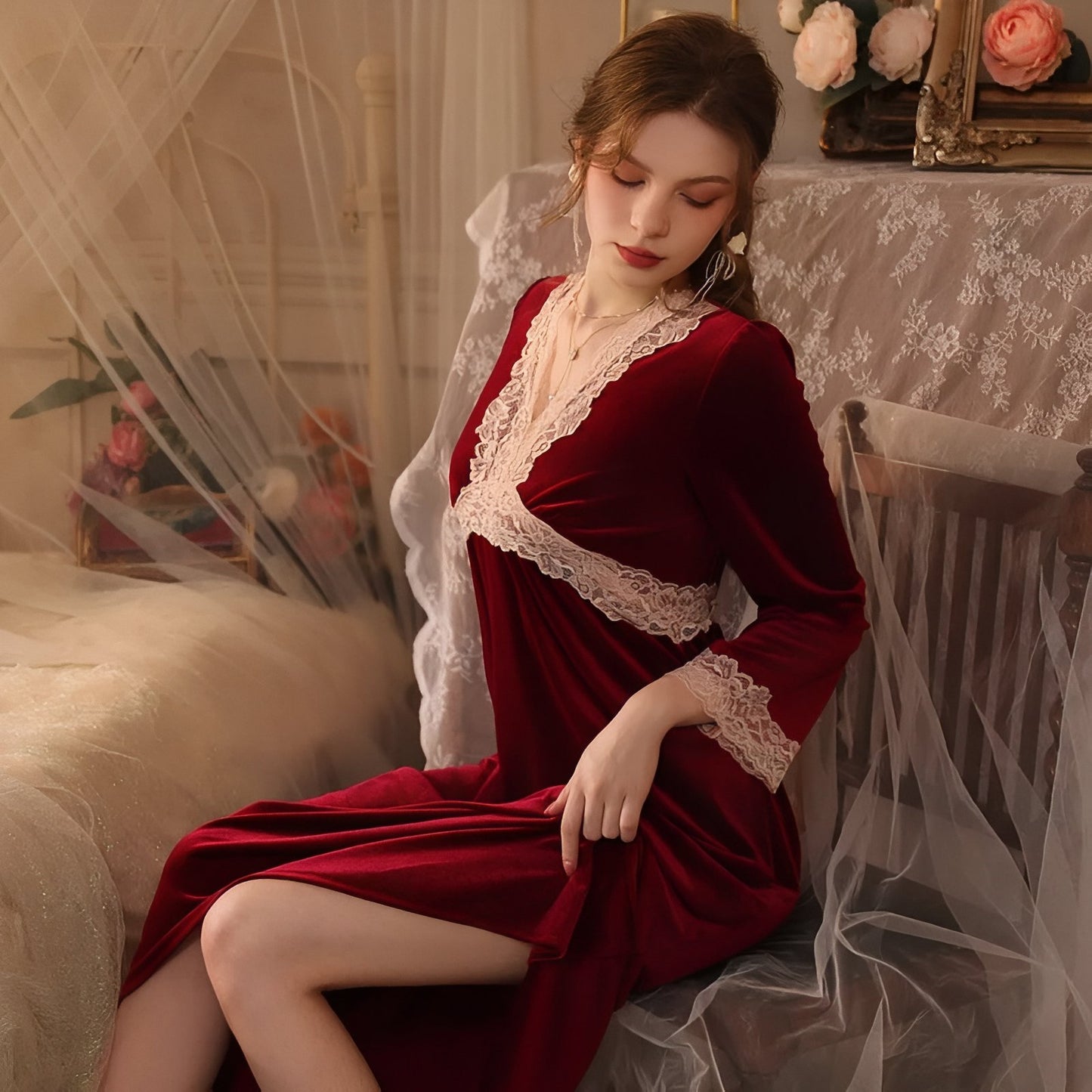 Chemise de Nuit Velours Rouge M
