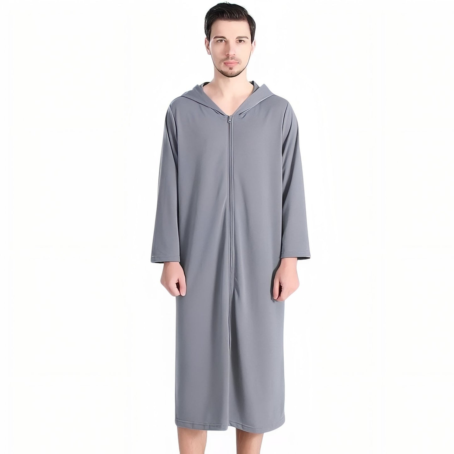 Peignoir Robe de Chambre Zippé Gris (Homme) M