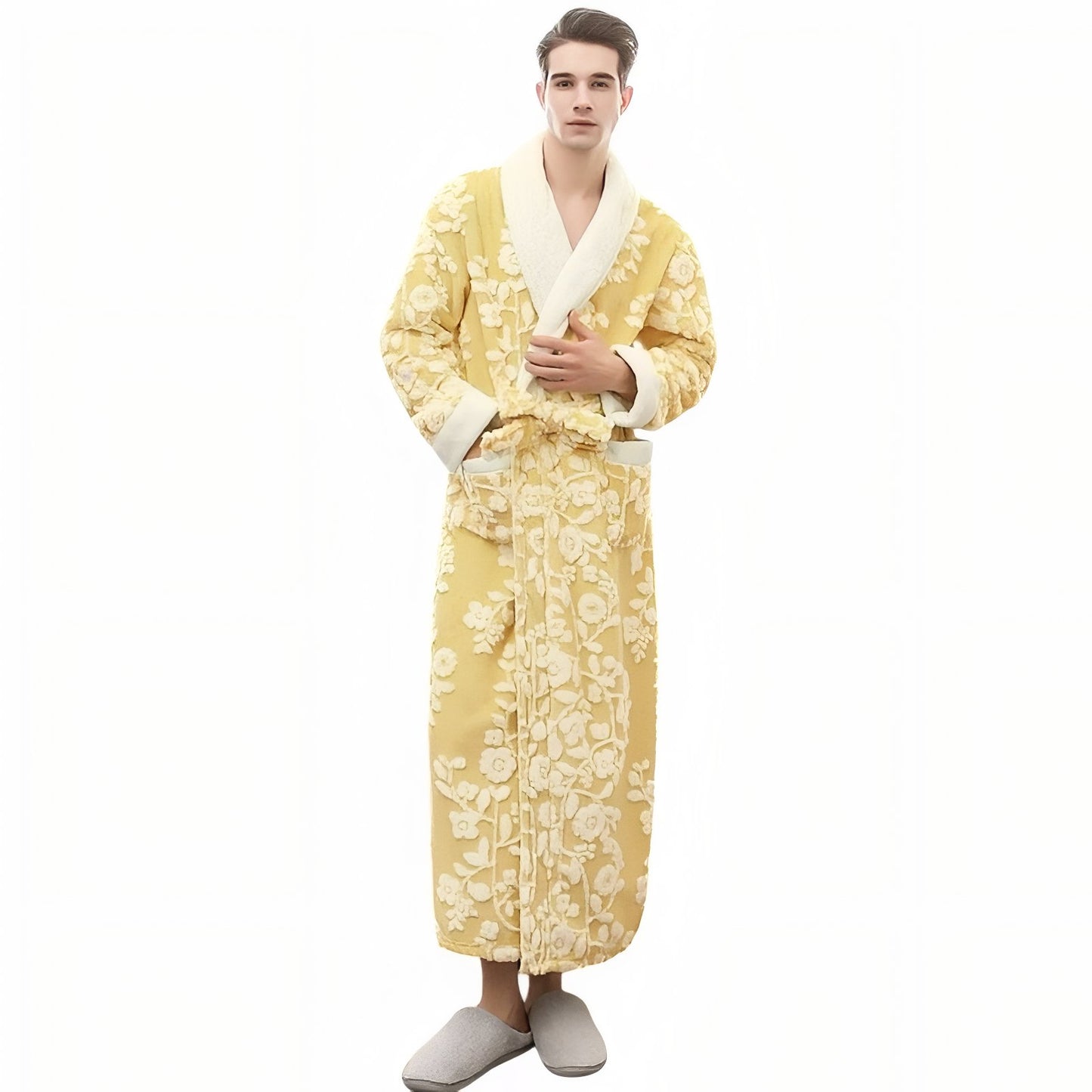 Grand Peignoir Chaud Homme Jaune Pâle M