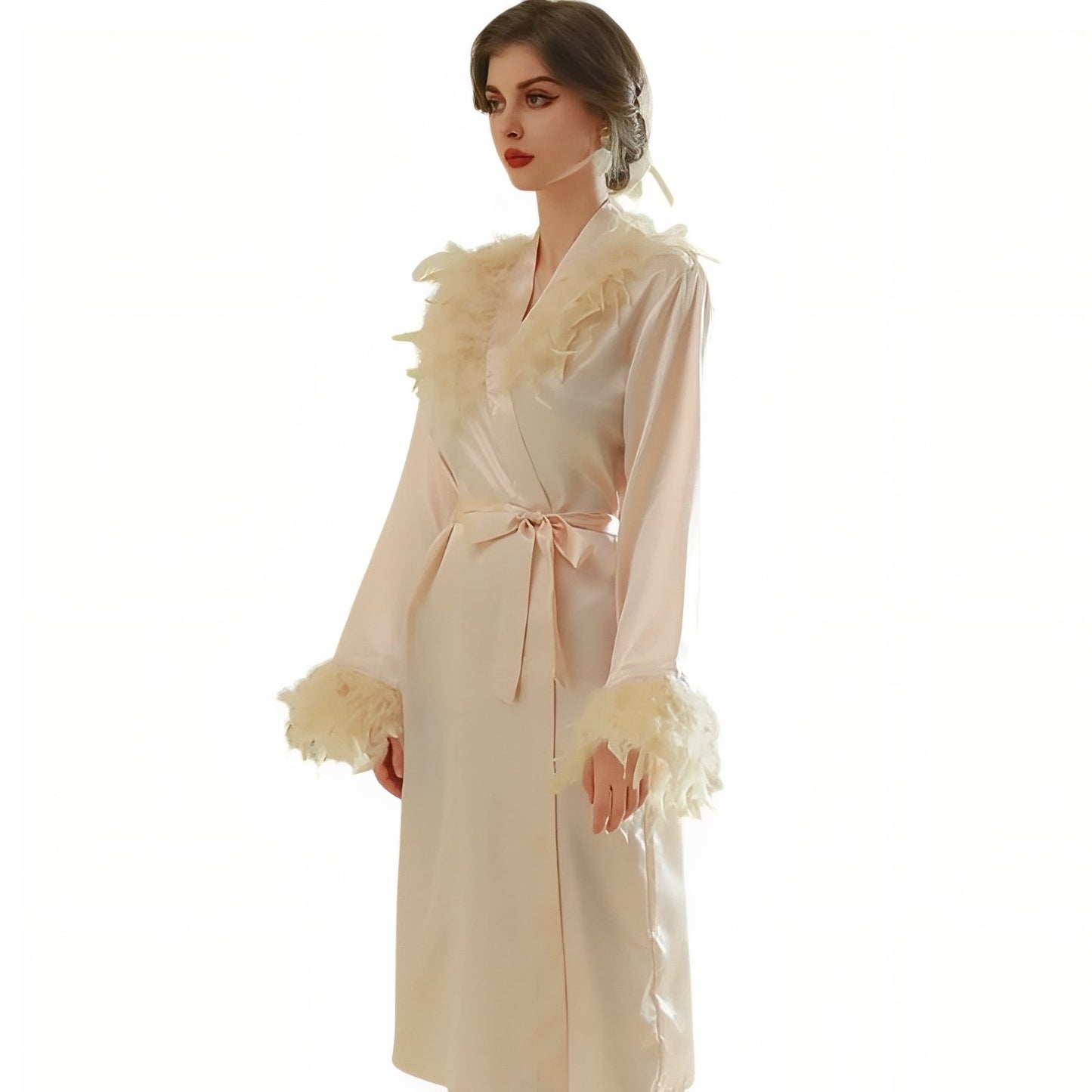 Peignoir Satin Plume Champagne M