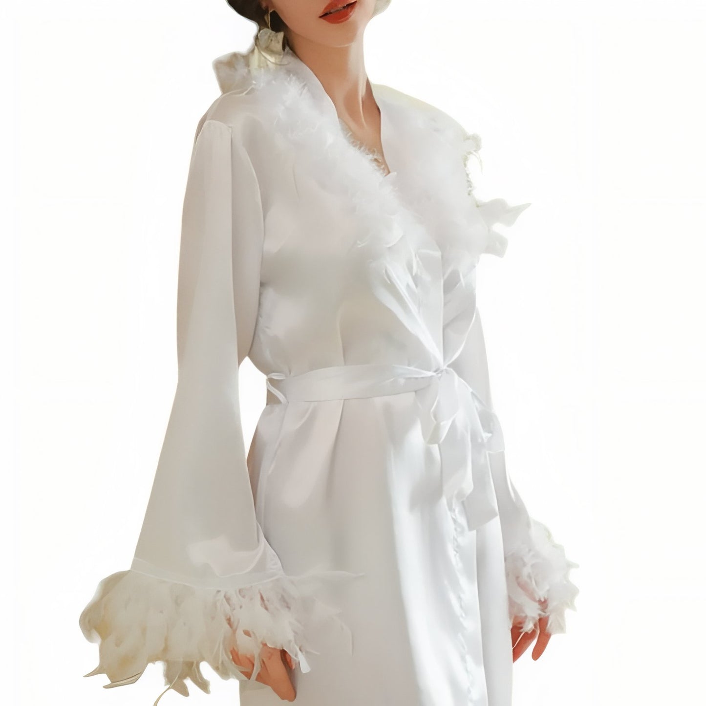 Peignoir Satin Plume Blanc M