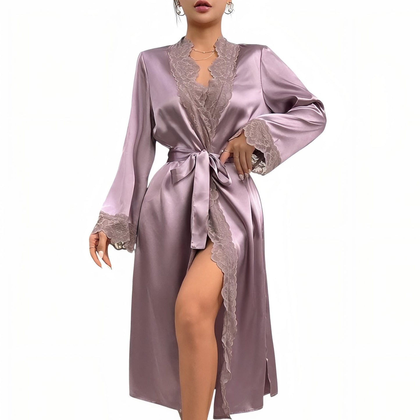 Kimono Dentelle Femme Violet Pâle S