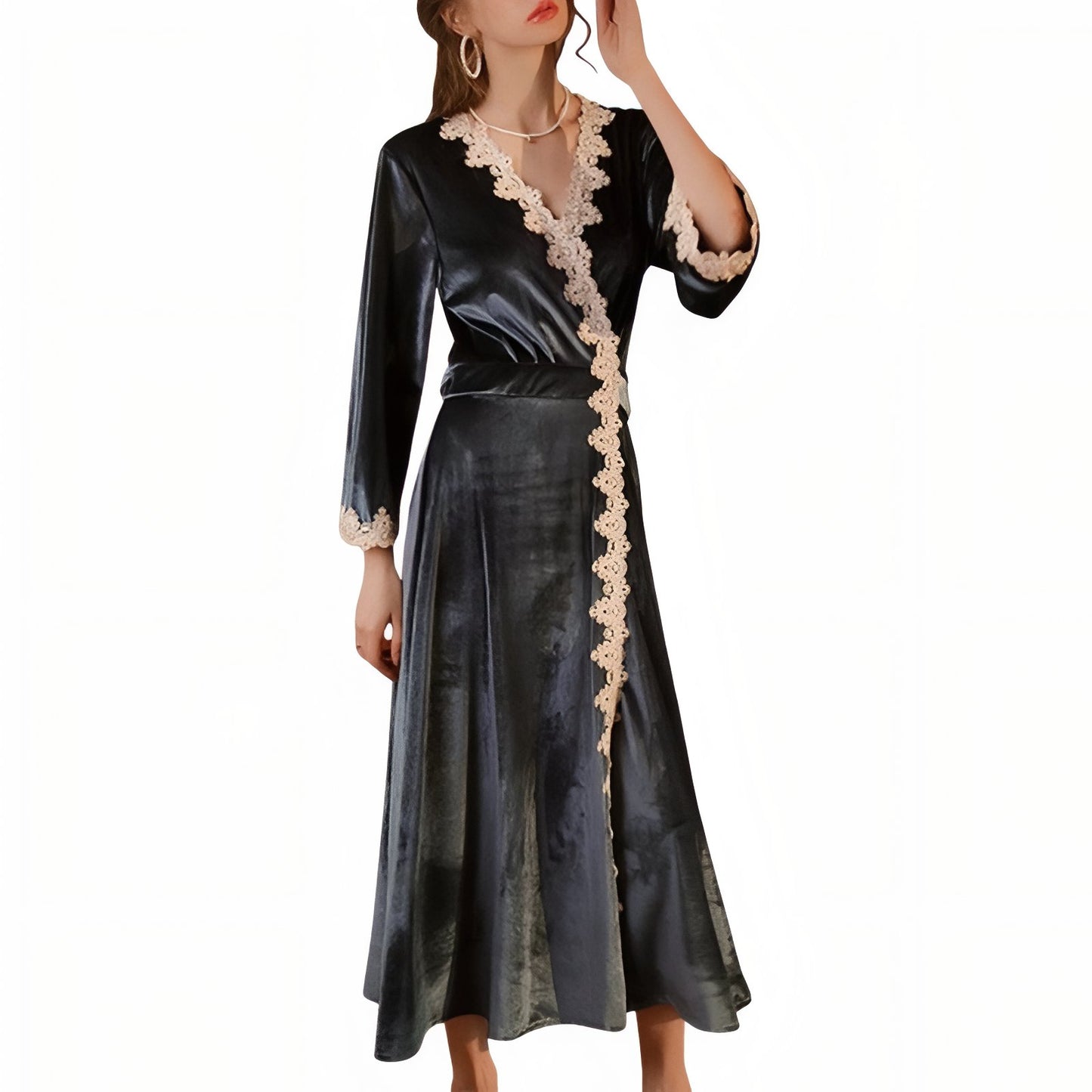 Chemise de Nuit Longue Vintage Bleu Nuit M