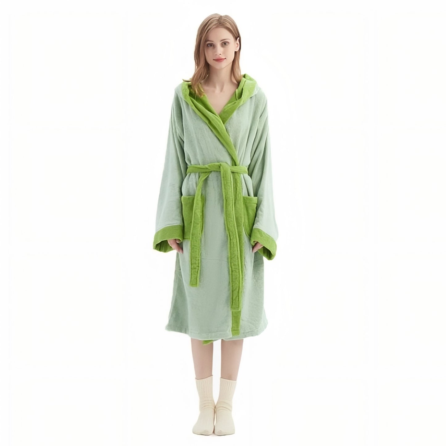 Robe de Chambre Eponge Femme Vert Clair et Vert Émeraude Taille Unique