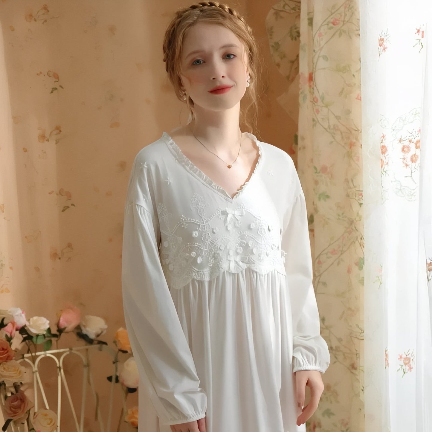Chemise de Nuit Hiver Femme Dentelle