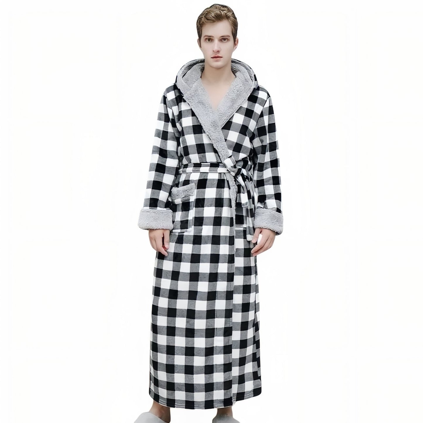 Peignoir à Carreaux Homme Noir et Blanc M