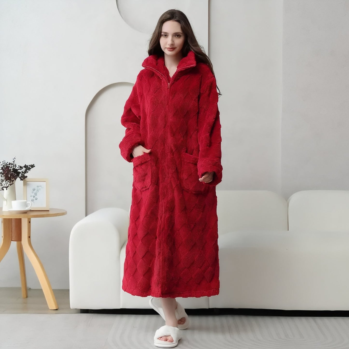 Robe De Chambre Polaire Femme avec Fermeture Eclair