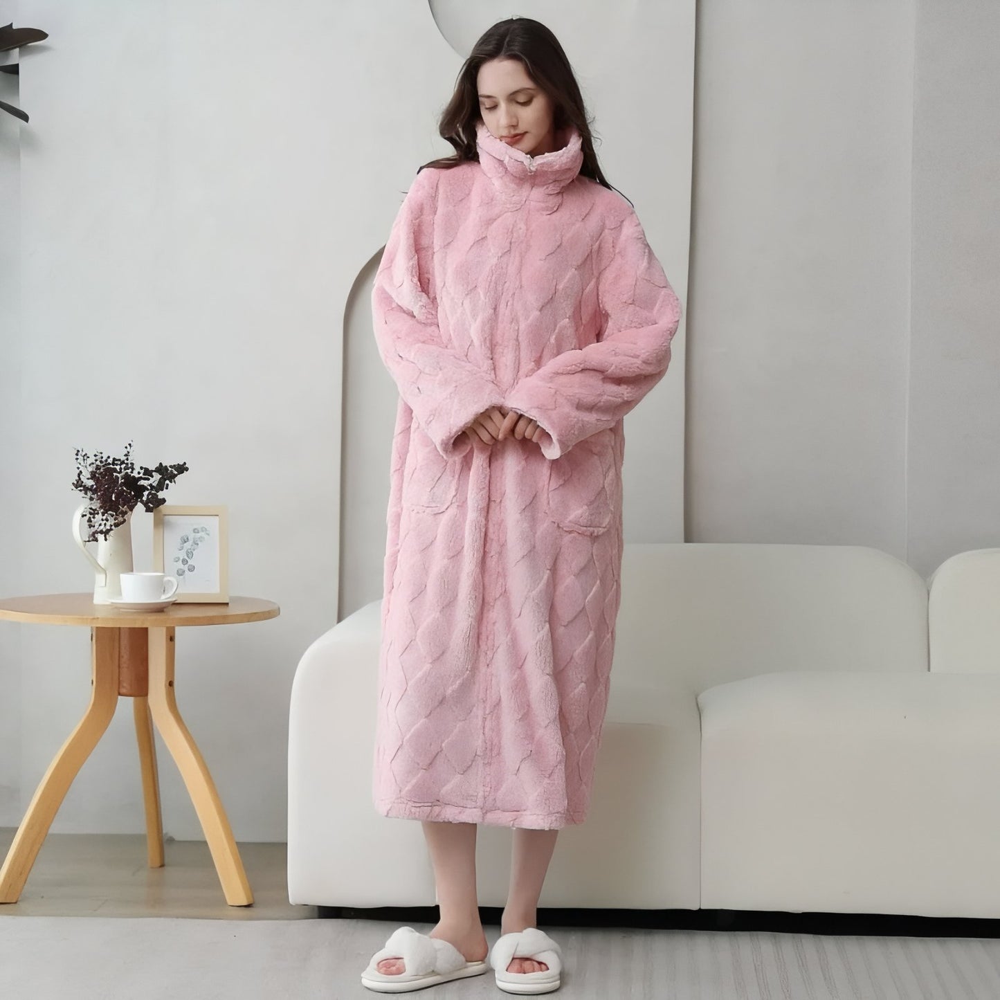 Robe De Chambre Polaire Femme avec Fermeture Eclair