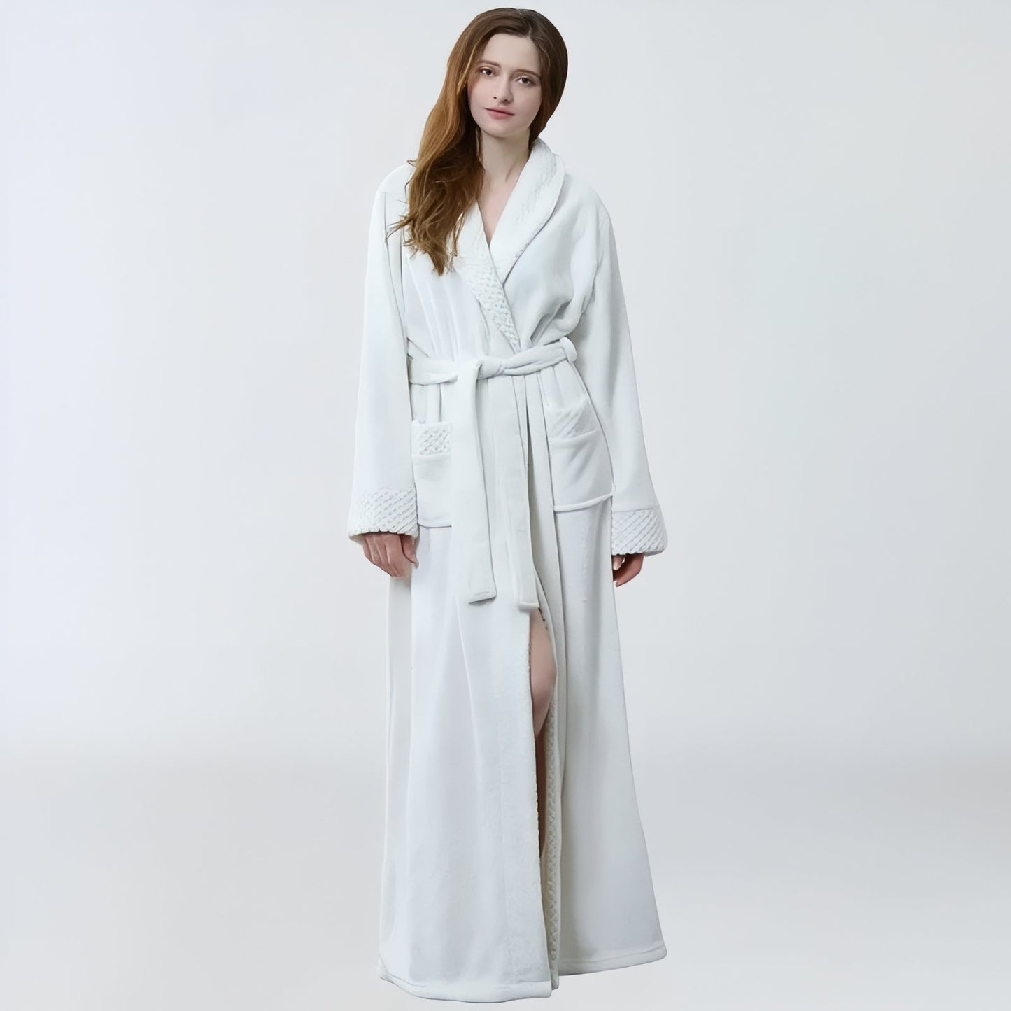 Peignoir Femme Long et Chaud Blanc Cassé M