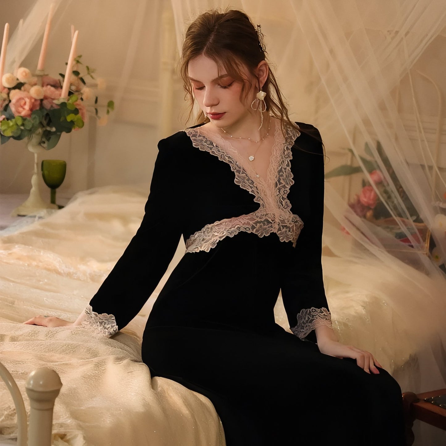 Chemise de Nuit Velours Noir M