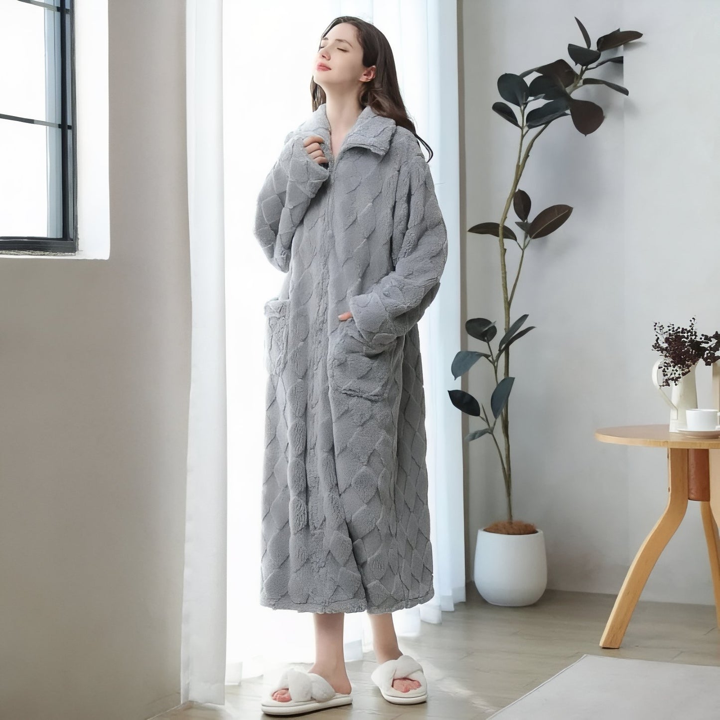 Robe De Chambre Polaire Femme avec Fermeture Eclair
