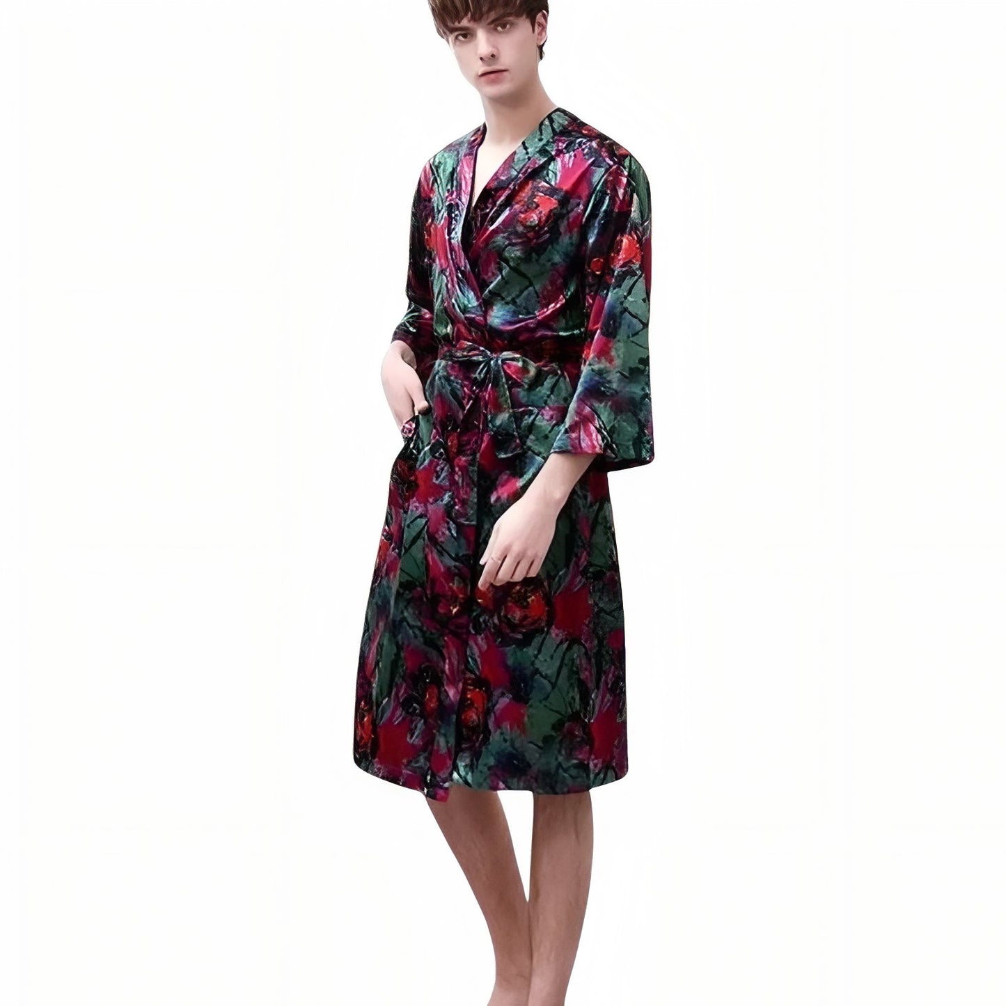Peignoir Léger Duo Couple Rouge Foncé et Vert Émeraude (Homme) M
