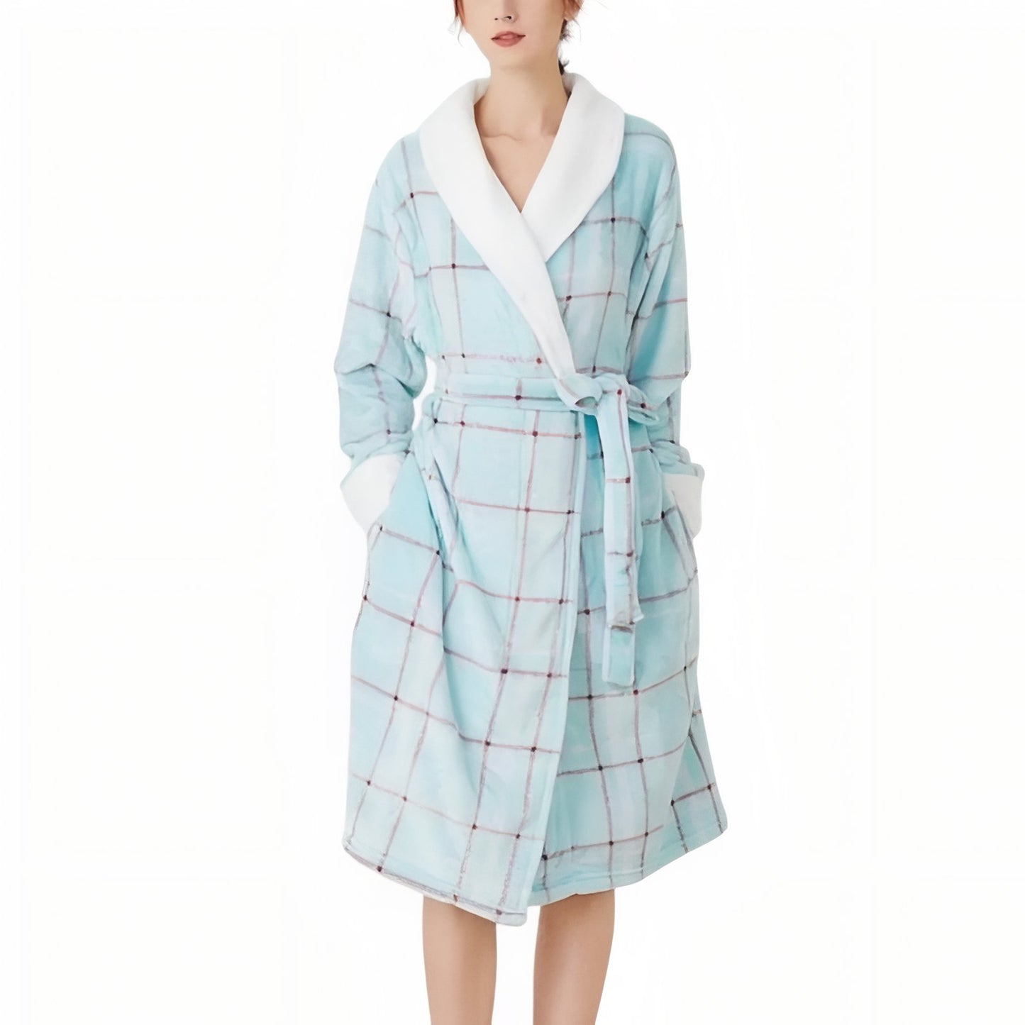 Peignoir à Carreaux Bleu Clair et Blanc S