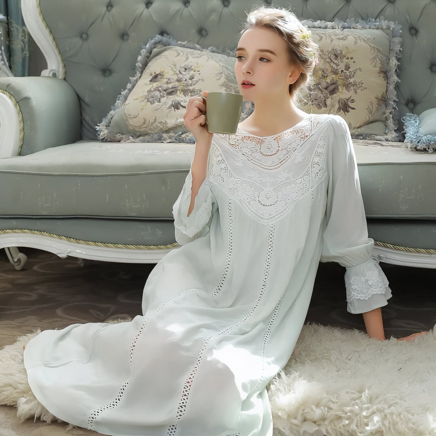Chemise de Nuit Longue Romantique Vintage