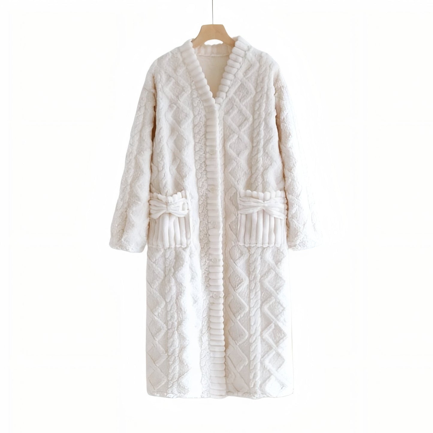 Robe de Chambre Moelleuse Femme Blanc Crème M