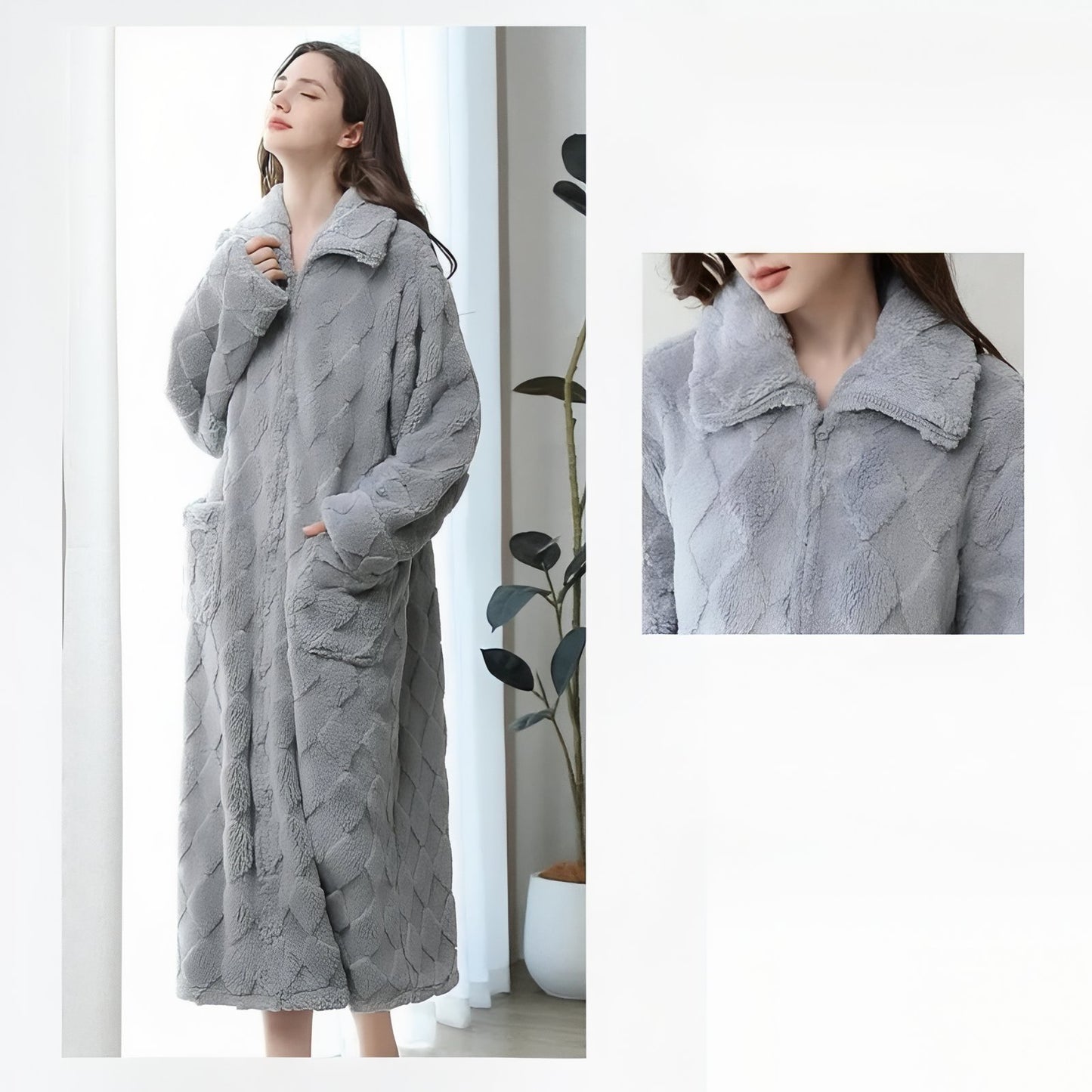 Robe De Chambre Polaire Femme avec Fermeture Eclair