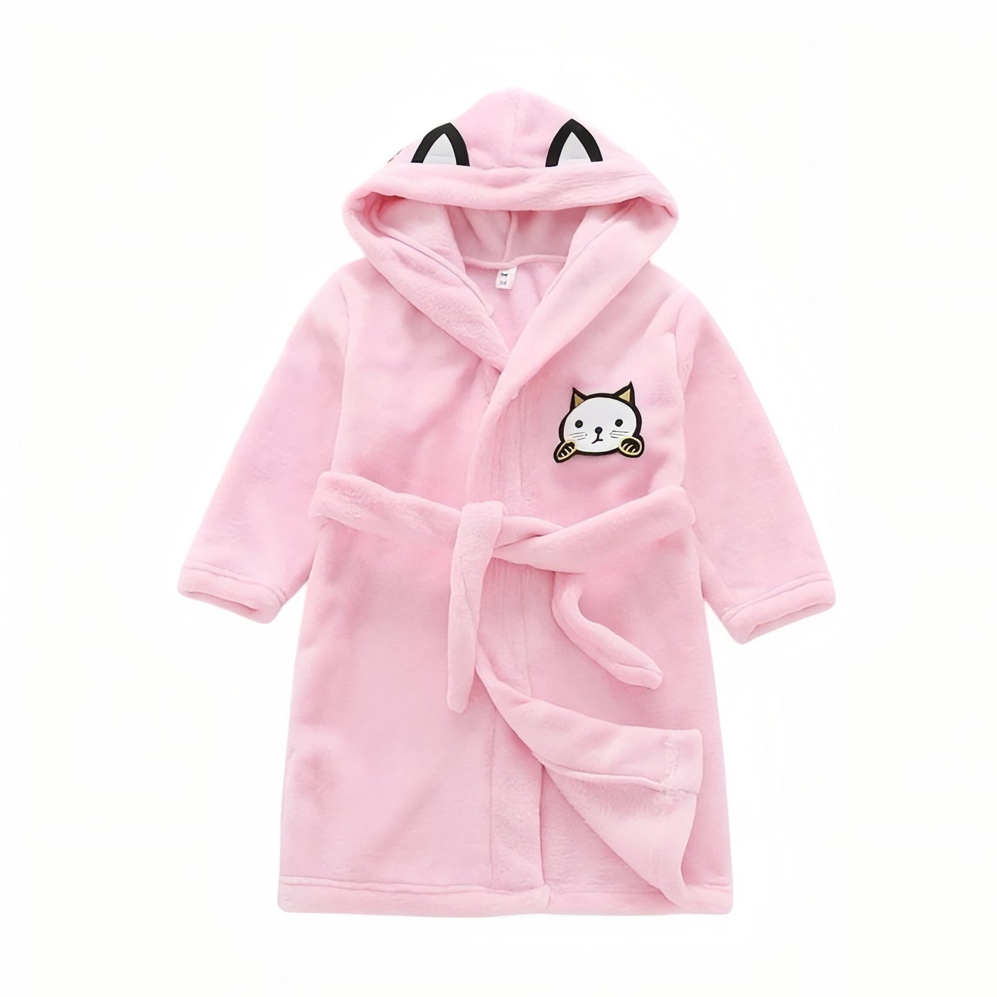 Peignoir Bain Capuche Enfant Rose avec Chat 2-3 ans