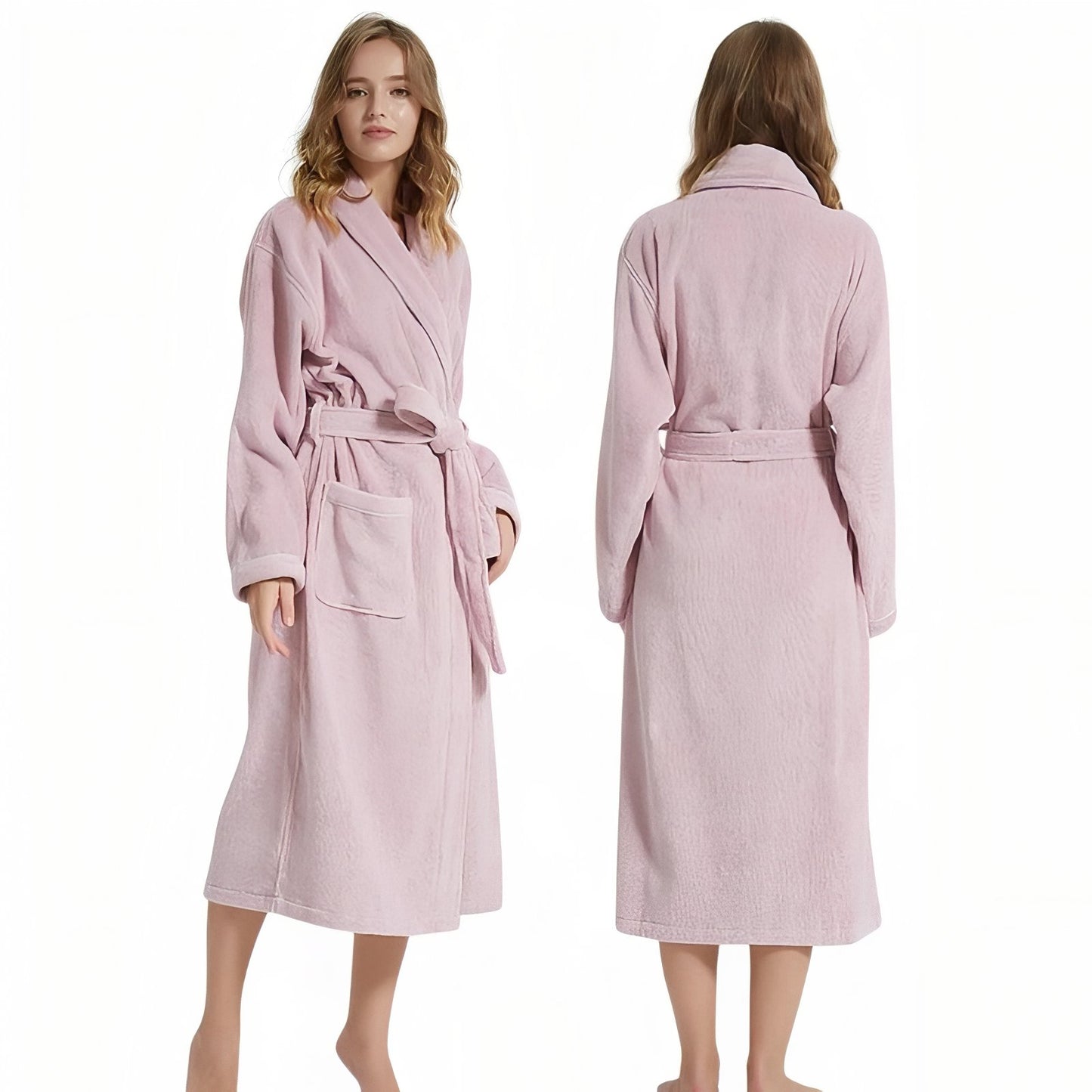Peignoir Homme Femme Coton Epais Dark PINK M(160-170cm)