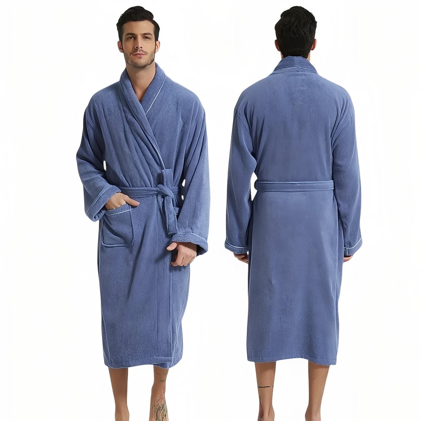 Peignoir Homme Femme Coton Epais Bleu Ciel M(160-170cm)
