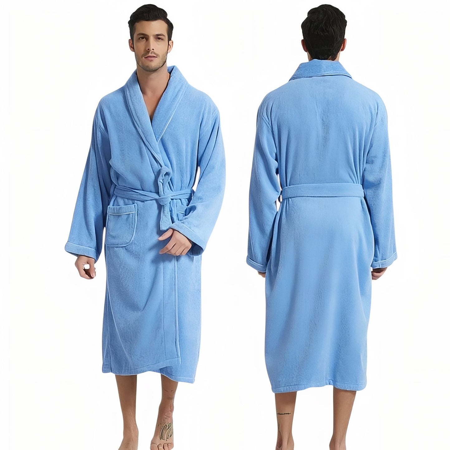 Peignoir Homme Femme Coton Epais Light Blue M(160-170cm)