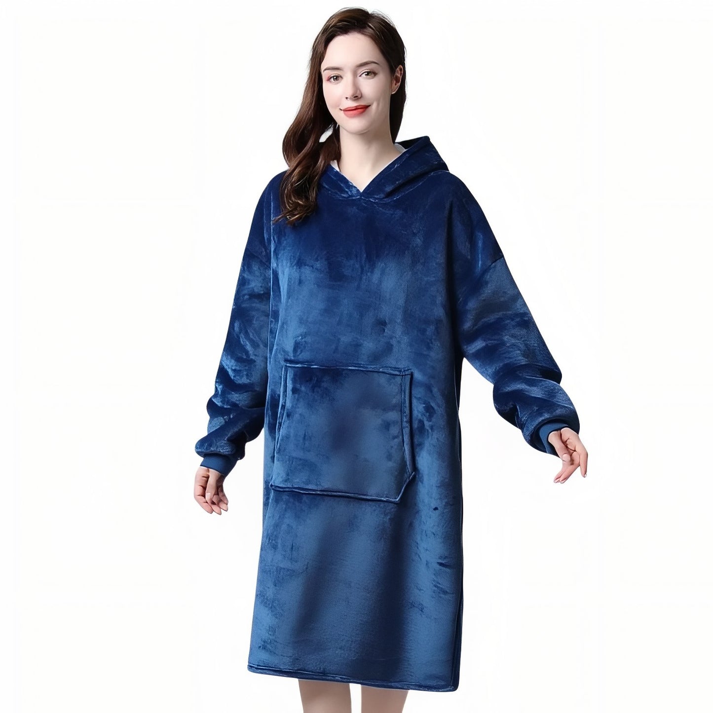 Sweat Plaid Long Bleu Nuit (Femme) M