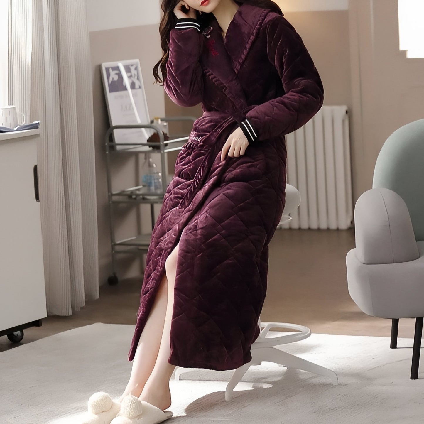 Robe de Chambre Longue Chaude Matelassée pour Femme