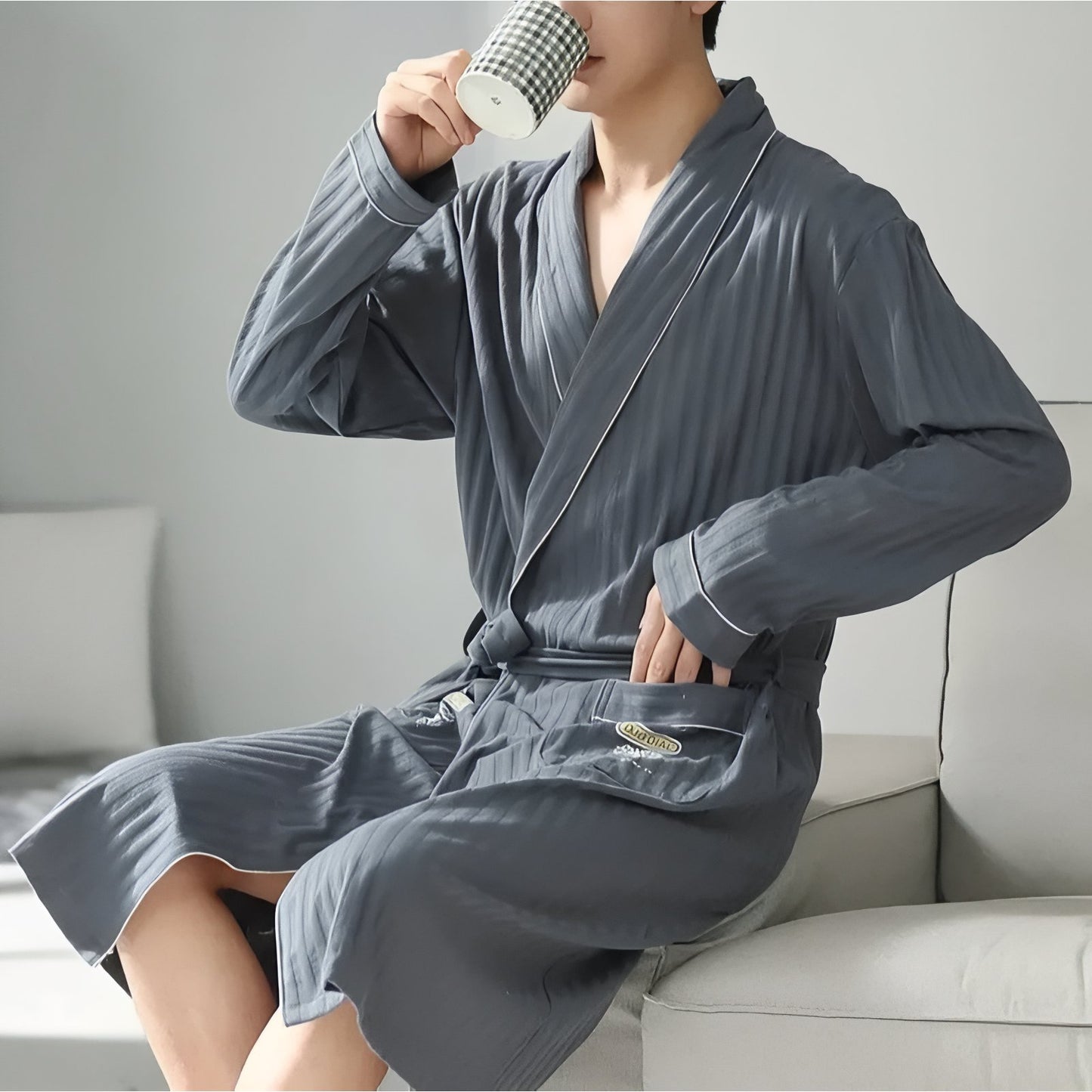 Peignoir Homme Coton Léger Gris Foncé L